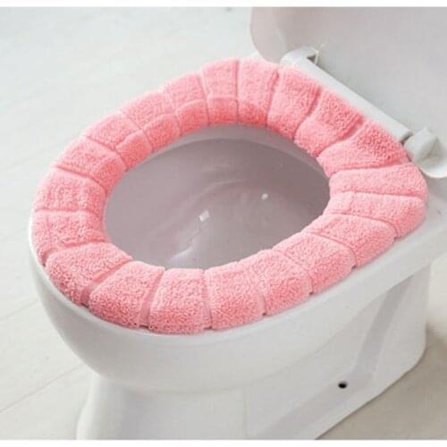 Warm Thick Bathroom Toilet Seat Cover Soft Knitted Fabric Toilet Protector Cover Elastic Reusable Closestool Toilet Seat Cover