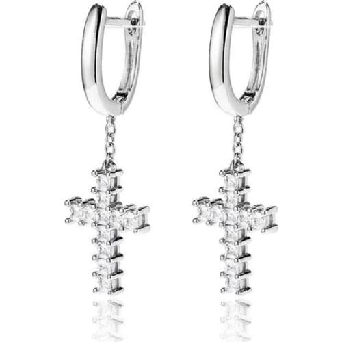 European and American Hip-hop Small Cross Micro-inlaid Zircon Simple Personality Earrings