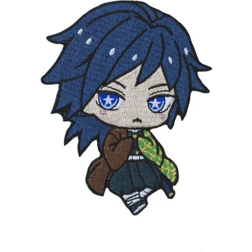 Mini Giyu Tomioka Kimetsu No Yaiba Japan Embroidery Patches Demon Slayer Anime Character Cheap Decoration Applique for Clothing