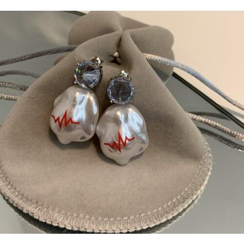 Trendy baroque special-shaped pearl graffiti pure hand painted zircon stud earring jewelry for women 2021