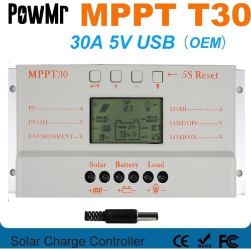 MPPT 30A LCD Solar Charge Controller 12V 24V Auto Switch 30A Solar Panel Controller With Display Load Light and Timer Control