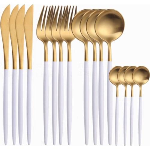Home Tableware White Gold 4sets Cutlery Set Stainless Steel Full Tableware Set of Spoons and Forks Flatware Sets Dropshipping
