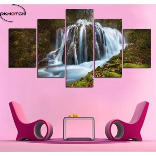 Small Waterfall Canvas Wall Art Pictures Living Room Poster 5 Pieces/Set Landscape Prints Poster Home Decor
