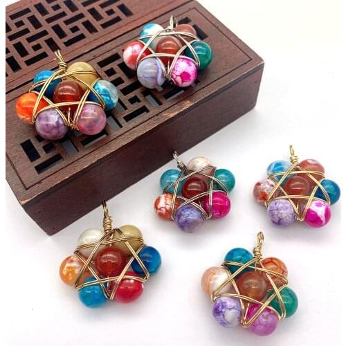 Natural Stone Crystal Pendant Spherical Stitching Hand-wound Color Gradient DIY Jewelry Making Necklace Pendant Accessories