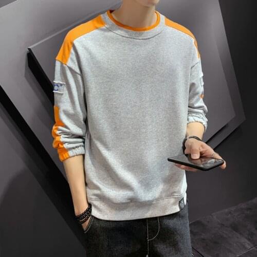 2021 New Spring Korea Style Men Sweatshirt Round Neck Patchwork Men Hoodies Casual Cotton Comfort Sport Pullover Hoodies