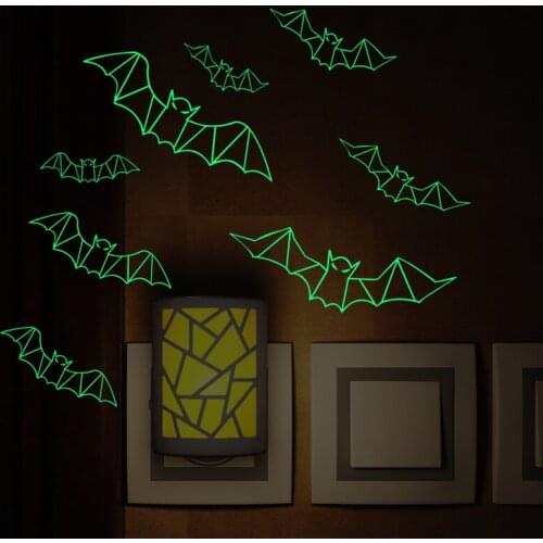 New 3D Glowing Wall Decor Stickers Halloween Bats Shine in the Dark Self Adhesive Hallowmas Decorations Home Art Mural Removable
