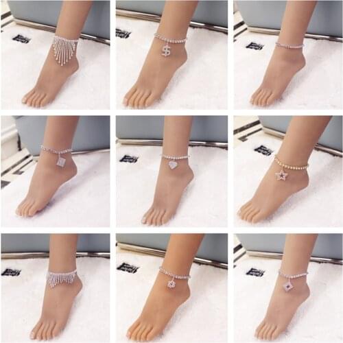 New Crystal Tassel Pendant Ankle Bracelet Sexy Heart Anklets for Women Foot Chain Beach Leg Bracelets Boho Jewelry Wholesale