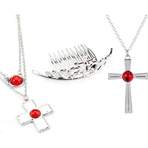 Anime Rosario and Vampire Pendant Necklace Akashiya Moka Cross Red Crystal Charm Choker Necklace For Women Girls Cosplay Gifts