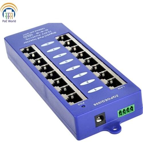802.3af Mid-span PoE injector Mode B(4/5+,7/8-) Passive Gigabit 8 Port PoE Injector For Mikrotik UBNT CCTV Network
