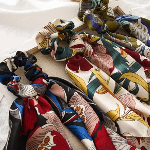 Fashion Floral Print Scrunchie Elastic Hair Band For Women Hair Scarf Bohemian Bows Rubber Ropes Hair Accessories Headwear Hot