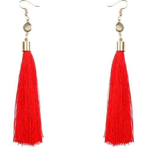 Pink Blue Yellow Black 11 Solid Colors Threads Tassel Small Crystal Golden Long Dangle Earrings Drop Earrings for Women