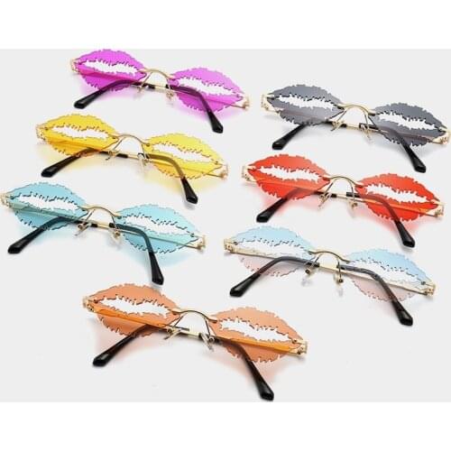 Vintage Rimless Sunglasses Women Men Luxury Lip Shape Glasses Fashion Steampunk Sun Glasses Shades Glasses Lady Driver Goggles