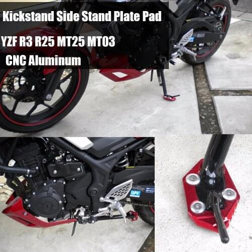 R25 R3 MT25 MT03 CNC Side Stand Plate Kickstand Extension Pad Enlarger For YAMAHA YZF-R3 YZF-R25 YZF R3 R25 MT-03 MT-25 MT03