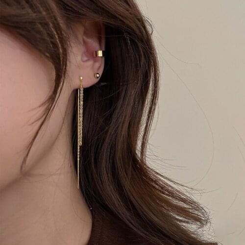 Gold Color Tassel Long Earrings For Women Metal Chain Link Dangle Drop Earrings Fashion Korean Womens Ear Jewelry