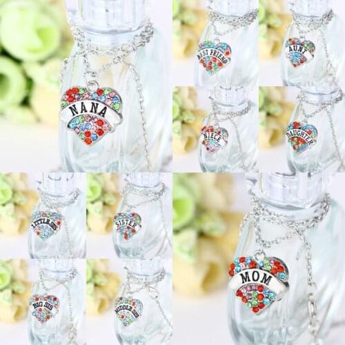 Mom NANA Aunt Niece Crystal Heart Pendant Necklace Family Gifts For Mother Grandma Mothers Day Women Jewery Charm Necklaces