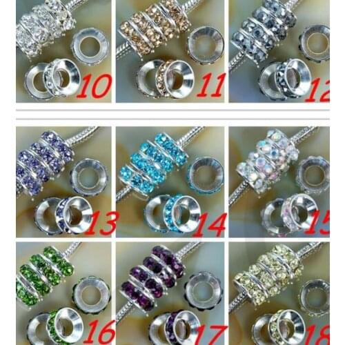 10mm mixed yfg4 wholesale rhinstone bracelet silver plated Crystal Big Hole Beads European Round Loose Charm bead