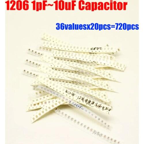 1206 SMD Capacitor Sample Kit 36valuesX20pcs=720pcs 1PF~10UF Capacitor Assortment Pack