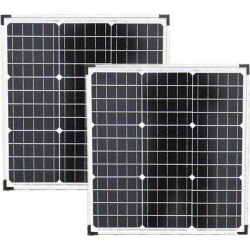 2PCS 50W Rigid Solar Panel Equal 100w Tempered Glass Panel Monocrystalline Solar Cell For 12V/24V Battery Charge