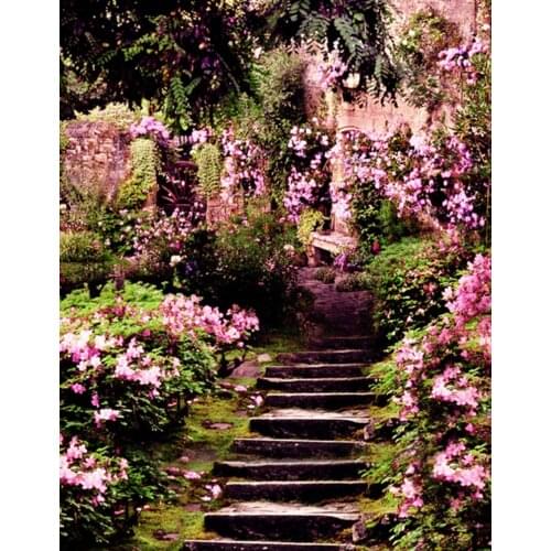 5x7ft Pink Flowers Tree Stair Photography Backdrops Photo Props Studio Background