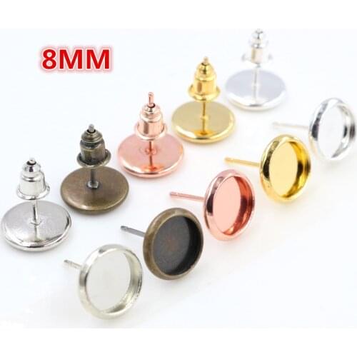 8mm 20pcs/lots 5 Colors Plated Earring Studs,Earrings Blank/Base,Fit 8mm Glass Cabochons,earring setting;Earring Bezels