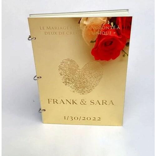 B5 Size Custom Couple Name Wedding Signature Guest Book Acrylic Mirror Cover Personalized Blank Note Book For Party Gifts