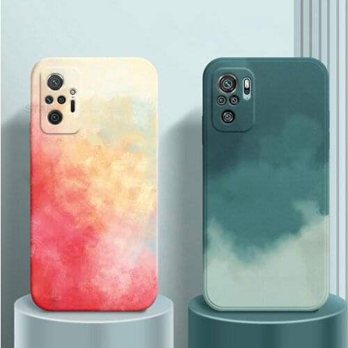 Watercolor Square Silicone Soft Phone Case On For Xiaomi Redmi Note 10 S Note10 Pro Max 10pro 10s 5g 4g Painted Back Cover