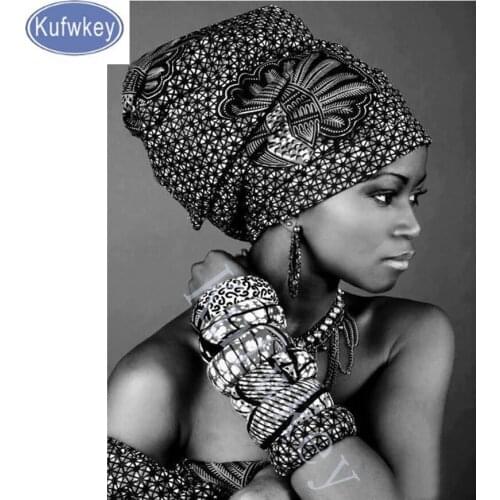 DIY Diamond Painting Cross Stitch,black white African woman Needlework Full Square Diamond Embroidery customized Mosaic Craft