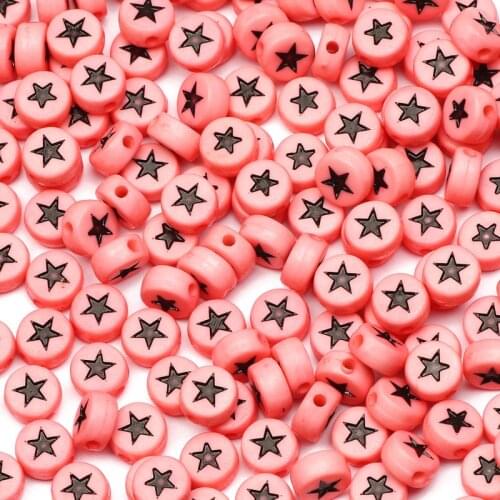 4*7mm Pink Color Star Acrylic Beads Round Flat Loose Spacer Beads For Jewelry Making Charms Diy Bracelet Necklace Accessories