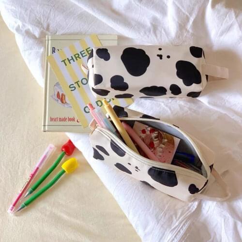 Cow Print Pencil Case Bag Storage Pouch Simple Stationery Bag Holder for Middle High School Office College Student