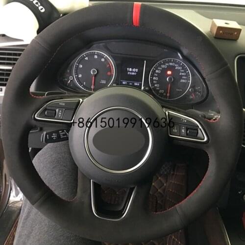 Black Suede DIY Hand-stitched Steering Wheel Cover for Audi Q3 Q5 2013 2014 2015