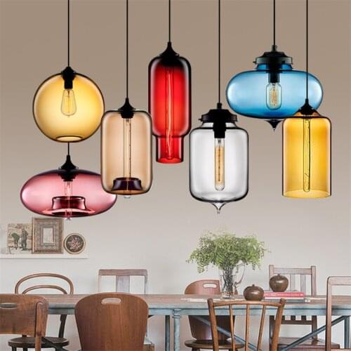 Nordic Modern hanging lighting loft 7Color Glass lustre Pendant Lamp industrial decor Lights Fixtures E27 for Kitchen Restaurant