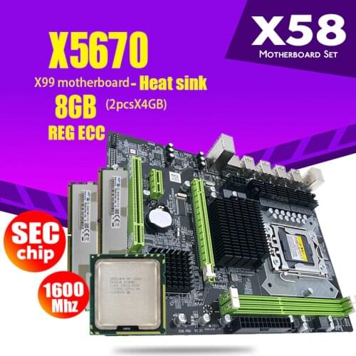 Atermiter X58 motherboard LGA1366 combos X5670 CPU 2pcs x 4GB = 8GB DDR3 RAM 1600Mhz PC3 12800R RAM heat sink