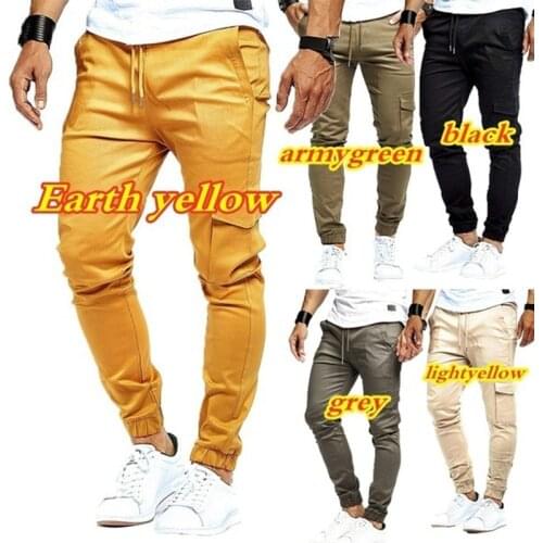 Mens Pants Youth Casual Long Drawstring Trousers Solid Color Wild Tether Mens Sports Plus Size Overalls Trousers 2020 New