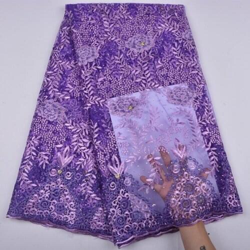 Latest African Laces With Plenty Stones High Class Purple Color Applique Lace Fabric For Nigerian Bridal French Lace Dress 1260