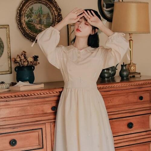 2020 new fashion womens clothing autumn Peter pan Collar Full Vintage dress dresses for women