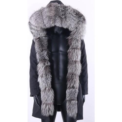 Real fur coat natural fox fur collar hood warm me outerwear streetwear detachable man winter jacket waterproof long parka