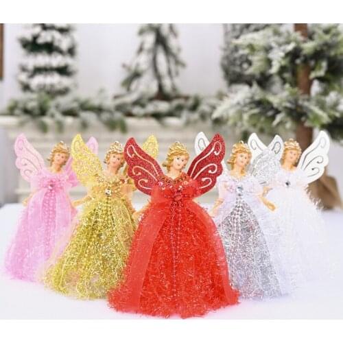 Christmas Wing Angel Doll Hanging Xmas Tree Pendants Silver Gold Pink Red White Lovely Wings Elf Fairy Toppers Toy Xmas Decor