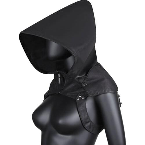 Medieval Leather Riding Hood Cowl Scarf Halloween Costume Steampunk Hat Neck Cosplay Accessory Helmet Gear For Adult Men Women