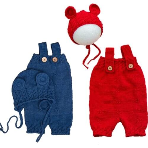 Baby Knitted Photo Props Infant Handmade Cotton Costume Newborn Photography Props Infant 100 Days Costume Pants and Hats