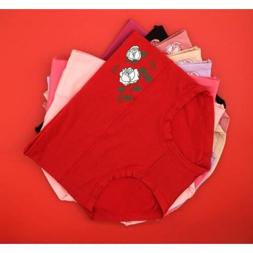 10psc/lot All Cotton Pure Colour High-waist Rose Printing Women Underwear Breathable Lift Hip One-piece Briefs Random Color