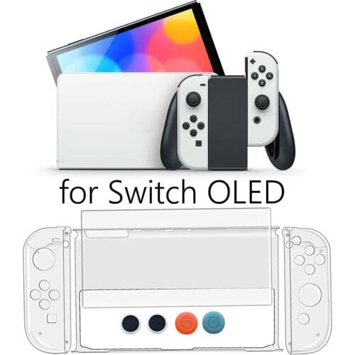 8in1 Crystal Shell Case Console Tempered Film Thumb Stick Grips Caps Set For Switch OLED Screen Protector Cover Game Accessories