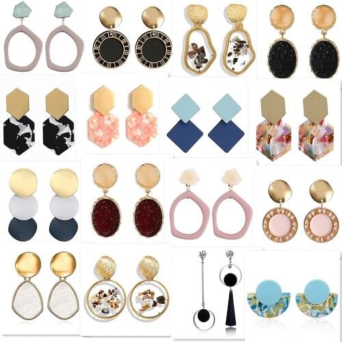 Korean Acrylic Womens Pendant Earrings Statement Geometry Round Crystal Earrings 2021 Fashion Retro Womens Jewelry Accessories