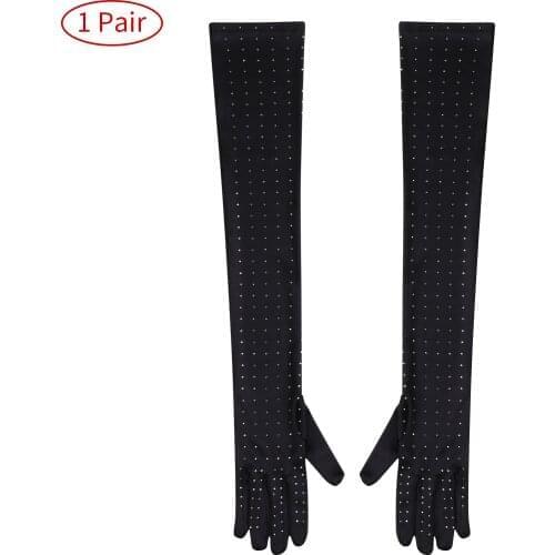 Women Bride Gloves Wedding Sequins Hot Drilling Gloves Black Bright Full Finger Mittens Party Dance Cosplay Costume Accessories