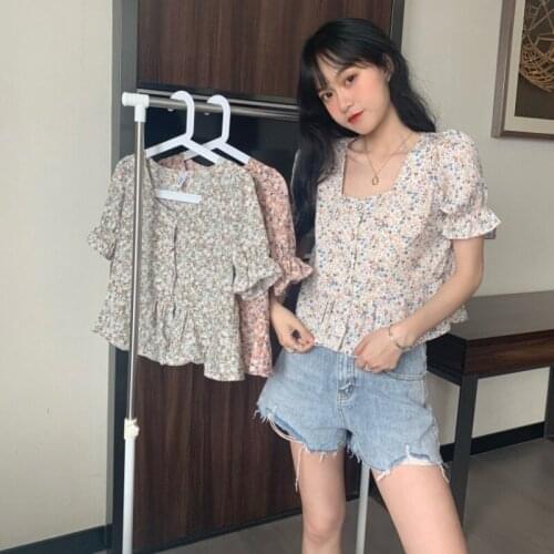 Women Bubble Sleeve Shirts Korea Fashion Embroidery Mesh Shirts Summer Short Sleeve Shirt Tops woman tshirts