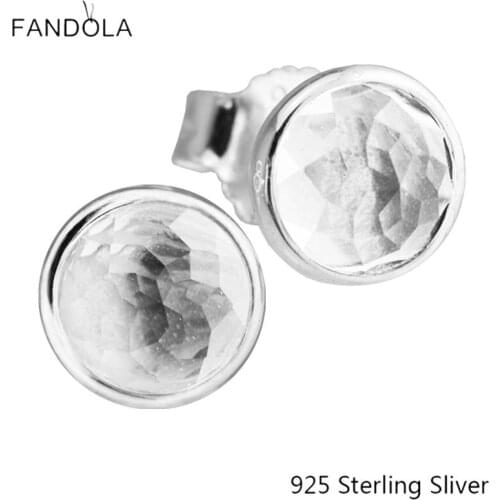 CKK 925 Sterling Silver April Droplets, Rock Crystal Stud Earrings Original European Style Jewelry For Women