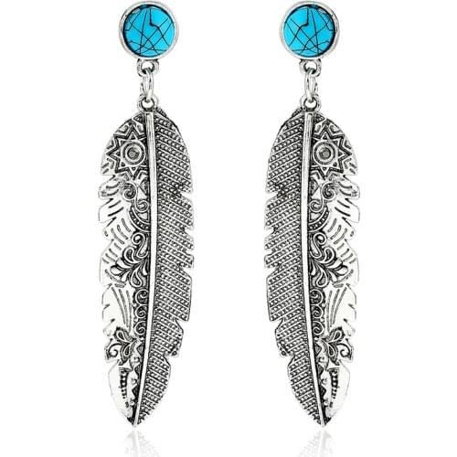 LOVBEAFAS Earings Fashion Jewelry Vintage Maxi Brinco Long Drop Earrings Leaf Carved Boho Blue Earrings For Women Bijoux