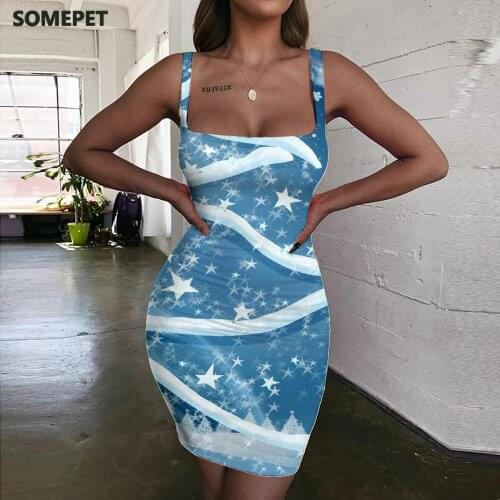 SOMEPET Christmas Tree Dresses Women Graphics Sundress Planet Ladies Dresses Animal Vestido Sexy Womens Clothing Summer Vintage