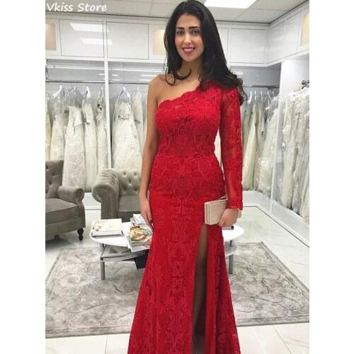 2021 New Prom Dress Lace Elegant One Shoulder Mermaid Split Floor Length Simple Evening Dress платье для свадебной вечеринки