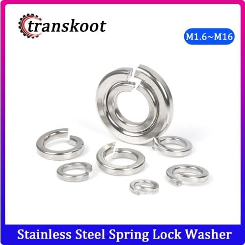 100pcs m1.6 m2 m3 m4 m5 m6 m8 m10 m12 DIN127 Stainless Steel 304 Gasket Ring Silver Spring Lock Washer Split Washer