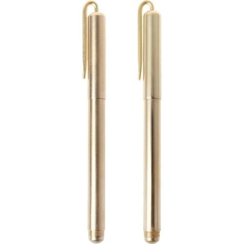 Retro Gold Brass Black Ink Ballpoint Pen Handmade With Clip Office School Supplies Stationery